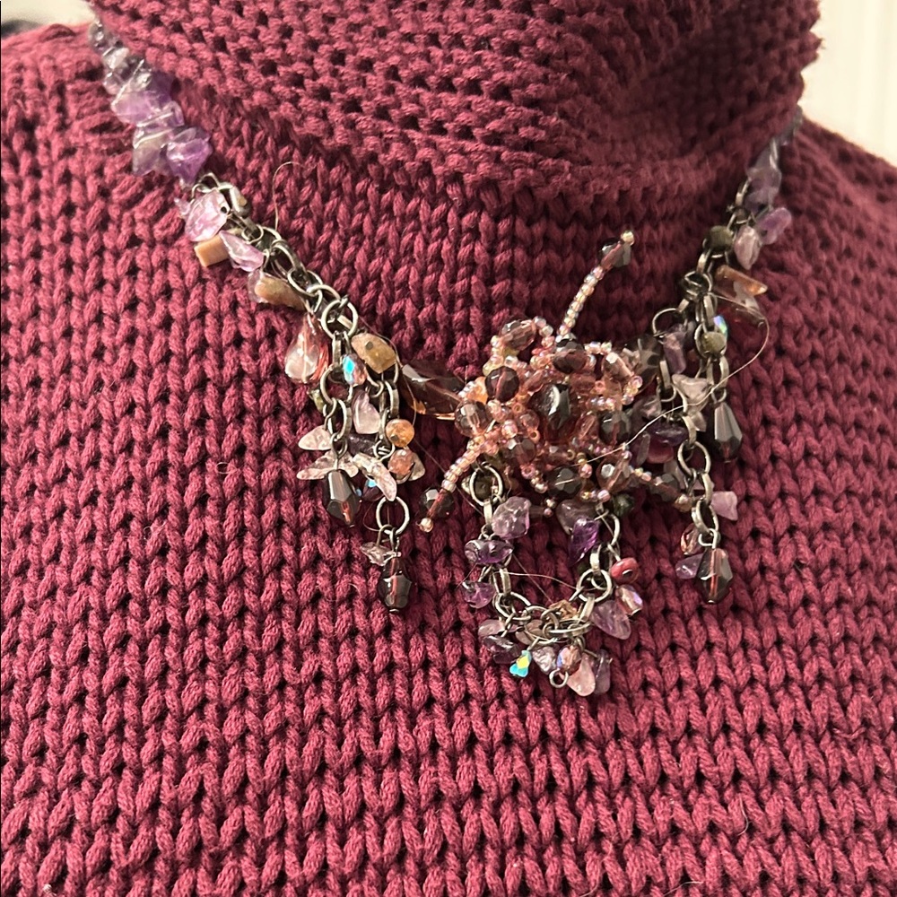 Genuine Amethyst and Beads Necklace with Purple and Pink Accents